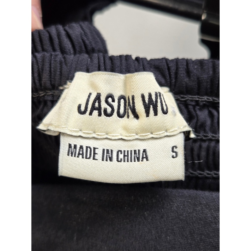 Women's Jason Wu Small Black Puff Sleeve Smocked Back Crop Top Dark Romantic - Picture 3 of 4